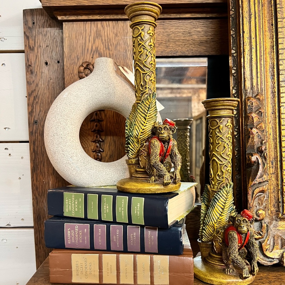 Pair of vintage monkey candle holders